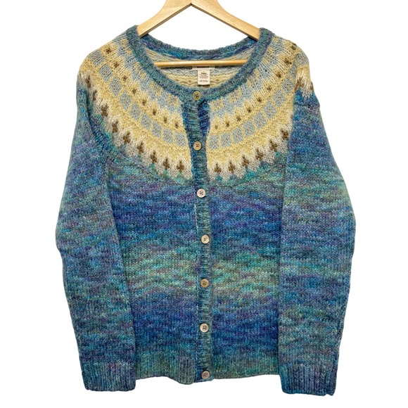 Sundance Fair Isle Cardigan Sweater Blue Multicolor Knit Wool Blend M - Picture 5 of 9